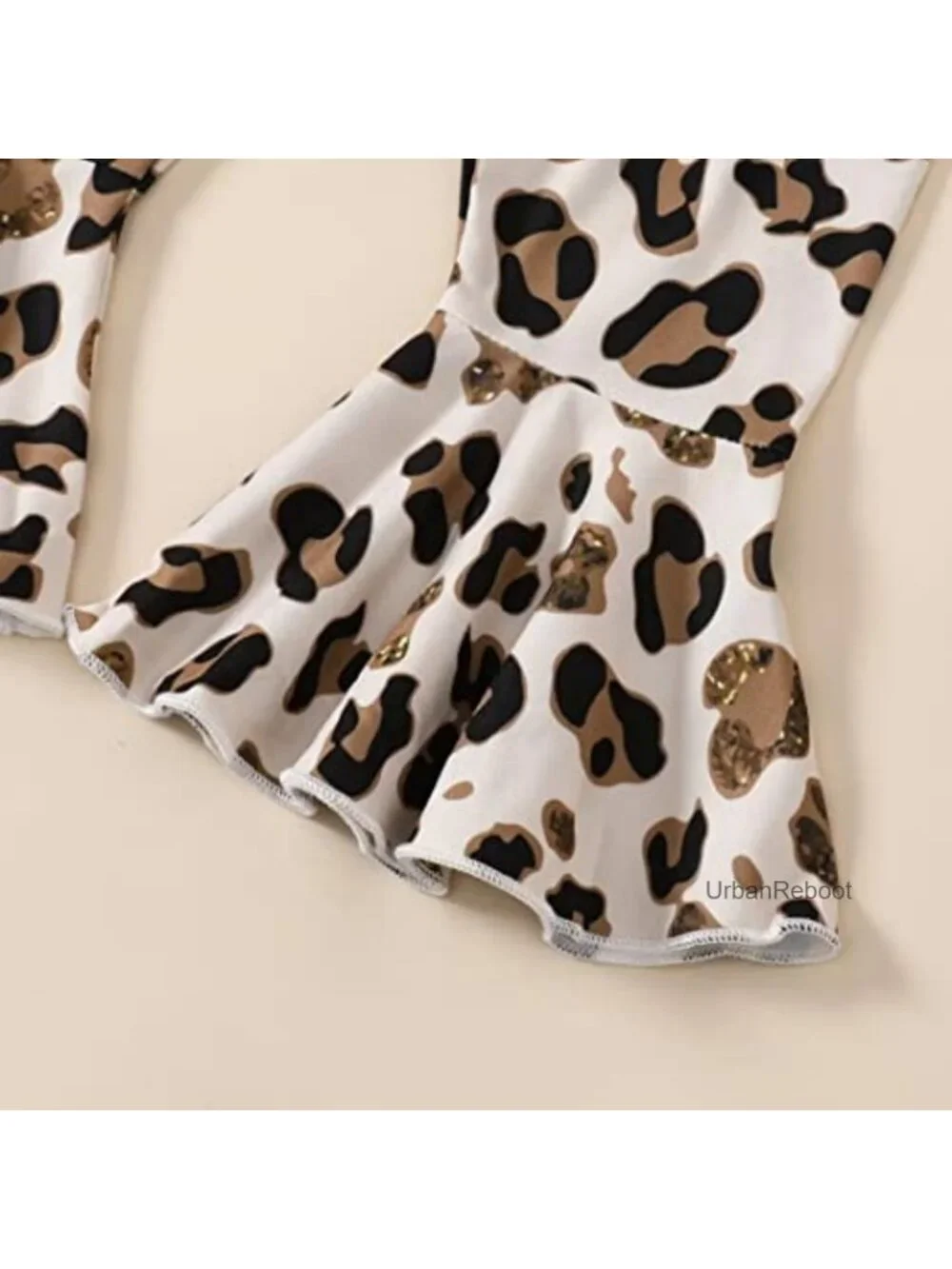Baby Girl Cotton Romper Set with Leopard Flared Pants and Headband
